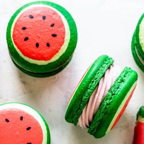 Camila Hurst on Instagram: "Watermelon Macarons are og 🍉 but right now it’s the season! Watermelon has never been better than it is right this moment! Happy summer days have to include watermelon and obviously watermelon macarons 😉 #watermelon #macarons #macaronstagram" Watermelon Macarons, Camila Hurst, Watermelon Syrup, Macaron Template, How To Make Macarons, White Chocolate Ganache, Never Been Better, Watermelon Slices, Creamed Eggs