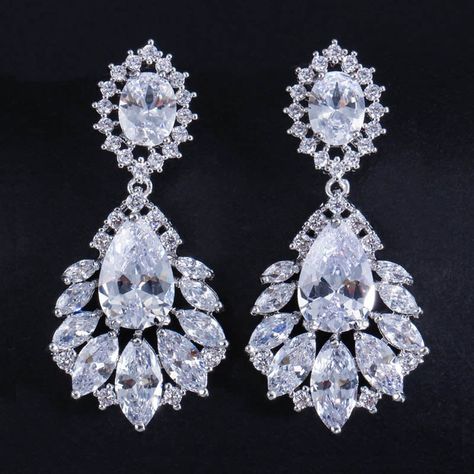 Elegant Chandelier AAA+ Cubic Zirconia Long Big Crystal Dangle Drop Earring Jewelry €9.95 Long Crystal Earrings, Dancing Party, Bride Tiara, Elegant Chandeliers, Crystal Chandelier Earrings, Cz Jewelry, Cubic Zirconia Earrings, Trendy Earrings, Photographer Wedding