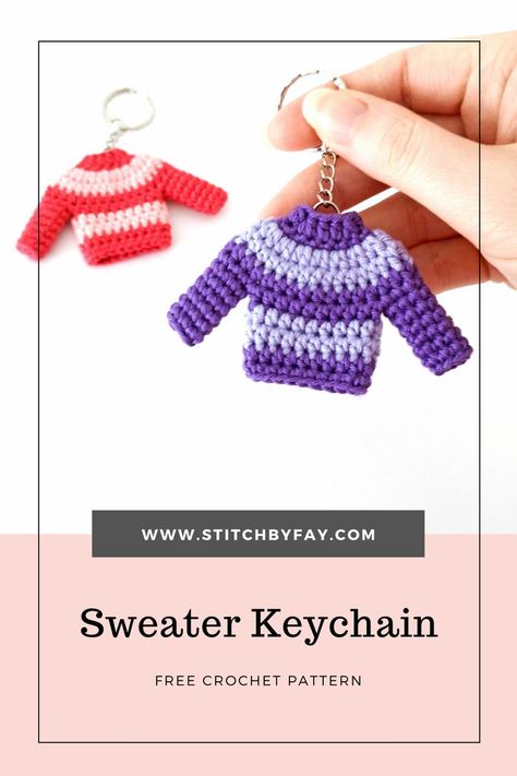 Give a hug with this cosy sweater keychain crochet pattern. Works up quickly and I've included a couple of free printables for easy gifting. Perfect for kids to give to their friends. Crochet Keyring Free Pattern, Crochet Key Cover, Keychain Crochet Pattern, Give A Hug, Cosy Sweater, Double Crochet Decrease, Keychain Crochet, Crochet Keychain Pattern, Crochet Ornaments