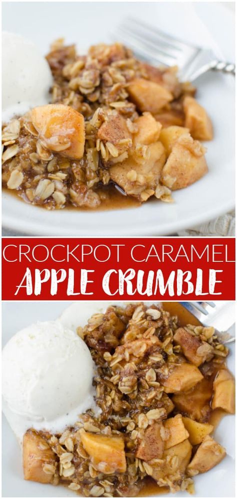 Crockpot Caramel Apple, Crockpot Caramel, Slow Cooker Caramel, Caramel Apple Crumble, Crockpot Apple, Slow Cooker Apples, Crock Pot Desserts, Fall Dessert Recipes, Fall Dessert