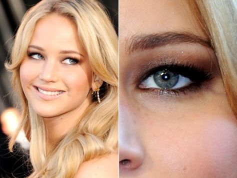 Jennifer Lawrence's extremely hooded eyes. Extremely Hooded Eyes, Trucco Smokey Eye, Makeup Tips For Blue Eyes, Eyeshadow For Hooded Eyes, Make Up Diy, Blue Eye Makeup Tutorial, Hooded Eye Makeup Tutorial, Hooded Eyelids, Eyeliner For Hooded Eyes