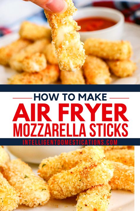 Frozen Mozzarella Sticks, Air Fryer Mozzarella Sticks, Air Fryer Mozzarella, Cheesy Bites, Homemade Mozzarella Sticks, Mozzarella Sticks Recipe, Air Fryer Recipes Snacks, Air Fried Food, Air Fryer Oven Recipes