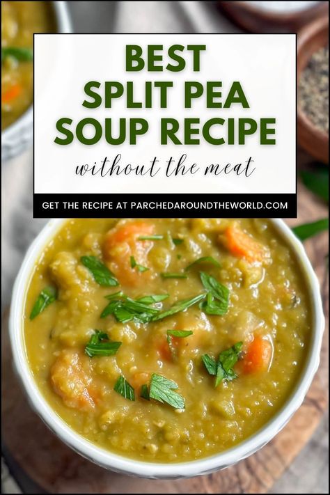 Our Best Split Pea Soup Recipe = comfort in a bowl! A flavorful twist on the classic, this vitamin-packed recipe is easy to make and a must-try for those craving vegetarian recipes that blend comfort and flavor. #bestsplitpeasouprecipe #vegetarianrecipes #souprecipes #wintersoupsandstews #homemadesoup Best Split Pea Soup Recipe, Best Split Pea Soup, Vegetarian Split Pea Soup, Pea Soup Recipe, Split Pea Soup Recipe, Split Pea Soup, Pea Soup, Split Pea, Delicious Vegetarian