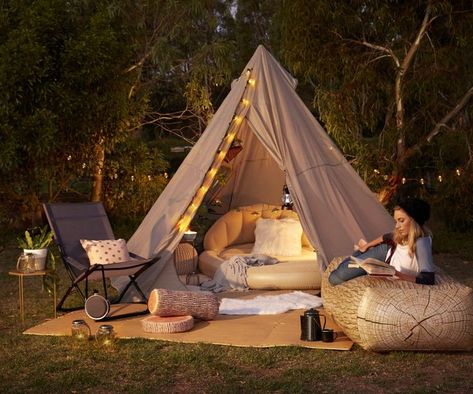 This affordable new glamping range is super cute - Homes To Love Glam Camping, Zelt Camping, Camping Diy, Camping Hacks Diy, Go Glamping, Backyard Camping, Cordless Table Lamps, Diy Fire Pit, Diy Camping