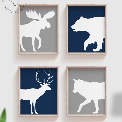 Boys Playroom Decor, Boys Bedroom Green, Hunting Nursery, Boys Room Blue, Forest Animals Theme, Woodland Nursery Boy, Colorful Playroom, Woodland Nursery Art, Woodland Wall Art