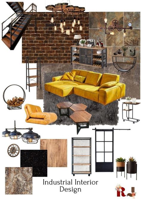 Funky Industrial Interior Design, Industrial Moodboard Interior Design, Neo Industrial Interior Design, Industrial Interior Design Style, Industrial Style Mood Board, Industrial Interior Design Mood Board, Neo Industrial Interior, Industrial Mood Board Interior Design, Industrial Mood Board