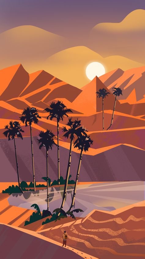 Afrique Art, Japon Illustration, Art Wallpaper Iphone, Nature Art Painting, Minimalist Wallpaper, Landscape Illustration, Painting Wallpaper, Environment Concept Art, In The Desert