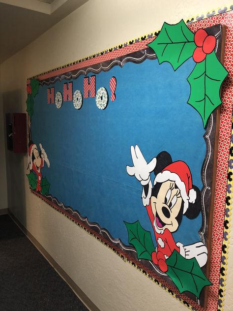 Mickey Christmas Bulletin Board, Mickey Mouse Christmas Bulletin Board, Disney Christmas Bulletin Boards, Disney Christmas Classroom Door Ideas, Disney Bulletin Boards, Christmas Decorations Door, Office Holiday Decor, Door Decorations Classroom Christmas, Diy Crafts For School