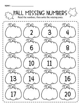 Fall Missing Numbers Preschool Math Activity Worksheets Count and Write Fall Math And Science Preschool, Harvest Kindergarten Activities, Autumn Activity For Preschool, Count Activities Preschool, Fall Morning Activities Preschool, Preschool Fall Worksheets Free, 1st Grade Fall Worksheets, Count To 20 Activities, Hibernation Math Activities Preschool