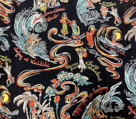 'Poi Pounder Tog' Rayon Japanese Hawaiian, Tropical Prints, Vintage Hawaiian Shirts, 50s Vintage, Collage Wall, Vintage Hawaiian, Art Collage Wall, Aloha Shirt, Hawaiian Shirts