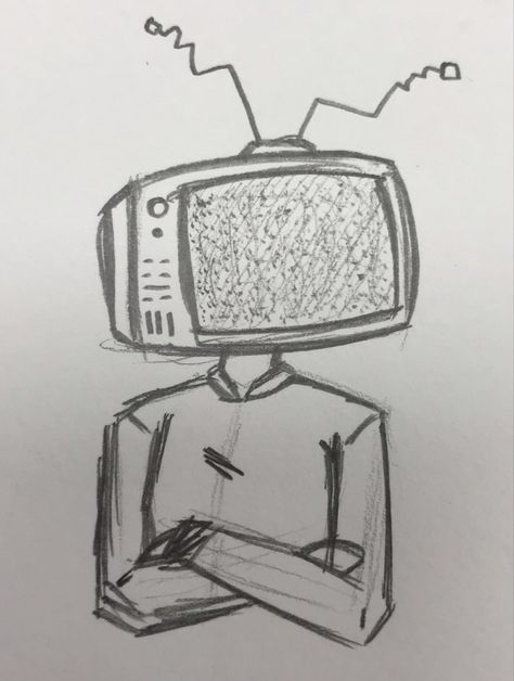 Tv Head Drawing Sketch, Scary Things To Draw Easy Step By Step, "kel Fair" Drawing, Metronome Drawing, Funny Drawings Ideas Doodles, Class Drawing Ideas, Things To Draw With Pen, Textured Drawings, Simple Easy Drawings