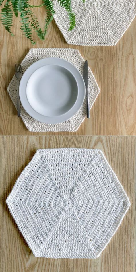 Free Crochet Patterns Placemats, Size Of Placemats, Crochet Table Mat Free Pattern, Crochet Round Placemats Free Pattern, Crochet Placemats Free Pattern, Crocheted Placemats, Crochet Hexagons, Modern Haken, Table Placement