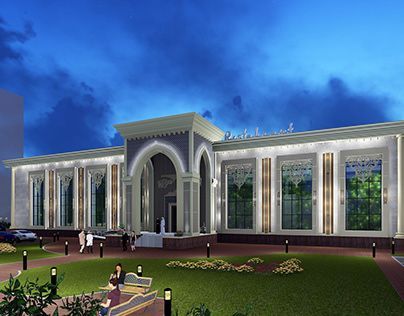 Function Hall Elevation Design, Banquet Hall Exterior Elevation, Glass House Design, Building Front Designs, Commercial Design Exterior, Portfolio Project, Restaurant Exterior, Architecture Graphic Design, Mosque Design