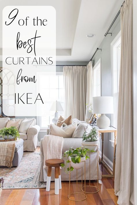 Best Ikea Curtains, Farmhouse Curtains Living Room, Ikea Drapes, Ikea Dining Room, Dining Room Window Treatments, Living Room Hacks, Affordable Curtains, Window Curtains Living Room, Dining Room Windows