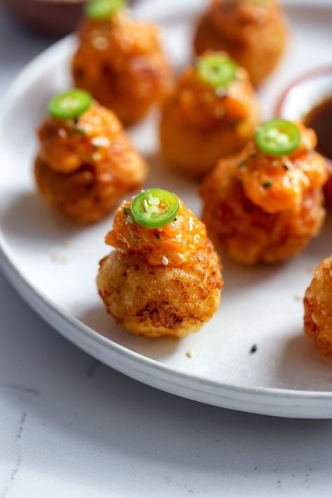 Spicy Salmon Crispy Rice Balls - Food My Muse Spicy Salmon Crispy Rice, Salmon Crispy Rice, Sushi Grade Salmon, Calrose Rice, Salmon Crispy, Prosciutto Appetizer, Japanese Mayo, White Miso Paste, Small Bites Appetizers