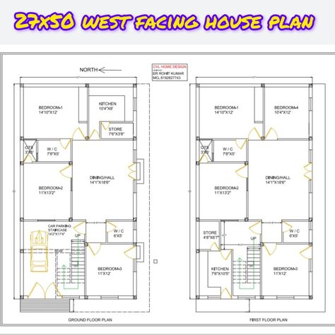 house plan West Facing Plan, West Facing House Plan, 20 50 House Plan, Residential Building Plan, West Facing House, Simple House Plans, Corner House, Building Plan, Beautiful House Plans