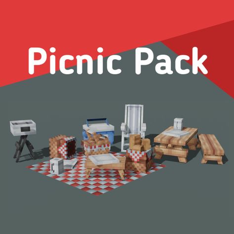 Minecraft Table, Basket Of Bread, Picnic Chair, Picnic Chairs, Basket Picnic, 3d Pixel, Minecraft Furniture, Table Food, Minecraft Decorations