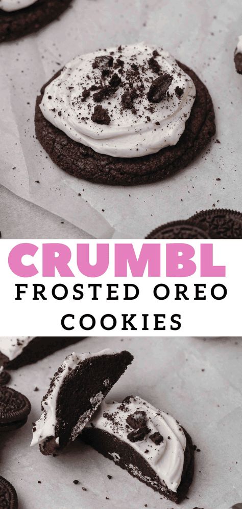 Crumbl chocolate Oreo cookies with buttercream frosting Copycat Recipe - Lifestyle of a Foodie Oreo Crumble Recipes, Crumbl Oreo Copycat, Crave Cookie Copycat, Crumble Oreo Cookie Copycat, Oreo Crumble Cookies, Crumbl Recipes, Chocolate Oreo Cookies, Cookies With Buttercream Frosting, Copycat Cookies