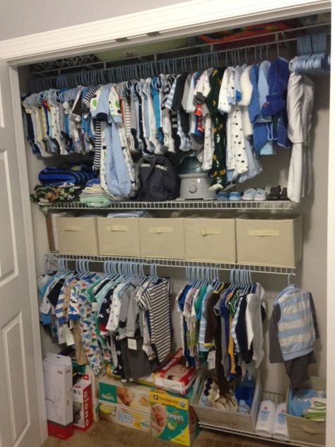 Carter's Nursery Closet - Gray/Blue Elephant Nursery Starbucks Milkshake, Baddie Clothes, Baby Nursery Closet, Baby Closet Organization, Baby Room Organization, Baby Clothes Organization, Newborn Mom, Baby Life Hacks, Nursery Closet