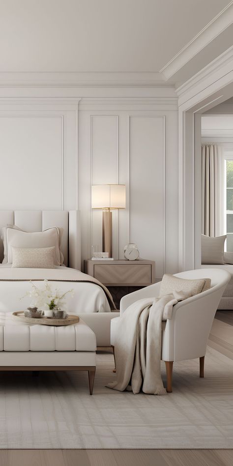 Bedroom ideas lights and lamps ideas Home Decor trending American Style Bathroom Design, Elegant Bedroom Interior Design, Modern Home Interior Design Living Rooms Master Bedrooms, Soft Traditional Bedroom, Modern Classic Bedroom Master Suite, Cream Luxury Bedroom, Neutral Transitional Bedroom, Classy White Bedroom, Luxe Bedroom Classy