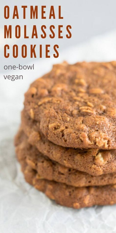 Molasses Oatmeal Cookies, Oatmeal Molasses Cookies, Homestead Breakfast, Molasses Oatmeal, Vegan Molasses Cookies, Soft Oatmeal Cookies, Cracker Dessert, Vegan Oatmeal Cookies, Molasses Recipes