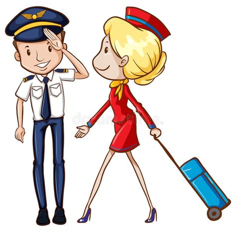 Flight Attendant Drawing Easy, Flight Attendant Illustration, Flight Attendant Drawing, Pilot And Flight Attendant, Drawing Easy Cartoon, Easy Cartoon, Business Background, Flight Crew, Simple Cartoon