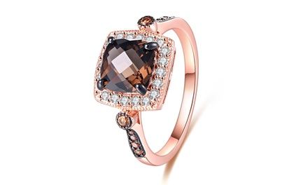 Peermont Smokey Topaz and Morganite Cushion-Cut Halo Ring | Groupon Brown Ring, Costume Jewelry Rings, Cushion Cut Ring, Rhinestone Ring, Morganite Ring, Rose Gold Earrings, Topaz Ring, Vintage Costume Jewelry, Morganite