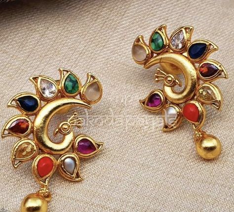 Navaratna Studs Gold, Navarathan Earrings, Navarathna Ear Rings, Navarathna Studs, Navaratan Earrings, Navaratna Earrings Gold, Navaratnalu Necklace, Navratna Earrings, Navratan Earrings