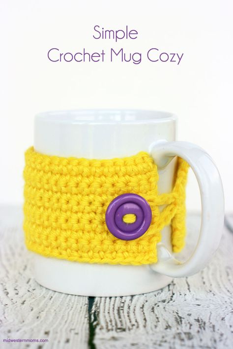 Simple Crochet Mug Cozy. Free crochet pattern. Perfect to keep your coffee or tea warm. Coffee Cozy Pattern, Cup Cozy Crochet Pattern, Mug Cozy Pattern, Cup Cozy Pattern, Crochet Mug, Crochet Mug Cozy, Crochet Coffee Cozy, Crochet Cup Cozy, Coffee Cup Cozy