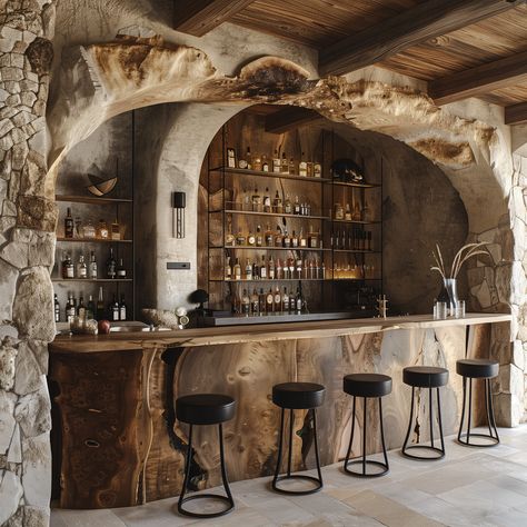 Encounter the enchanting essence of freedom at our opulent burnt wood bar, nestled within a rustic stone villa. 🌿🍸 Immerse yourself in the luxurious textures and flavors of indulgence in a setting that invites pure enjoyment, enhanced by a captivating appearance that completes the ambiance, reflecting calmness and serenity. #LuxuryLounge #BurntWoodBar #StoneVillaExperience #PureBliss Rustic Restaurant Interior Design, Tavern Design, Restaurant Design Rustic, Stone Villa, Coffee House Design, Home Bar Design, Rustic Restaurant, Design Architect, Burnt Wood