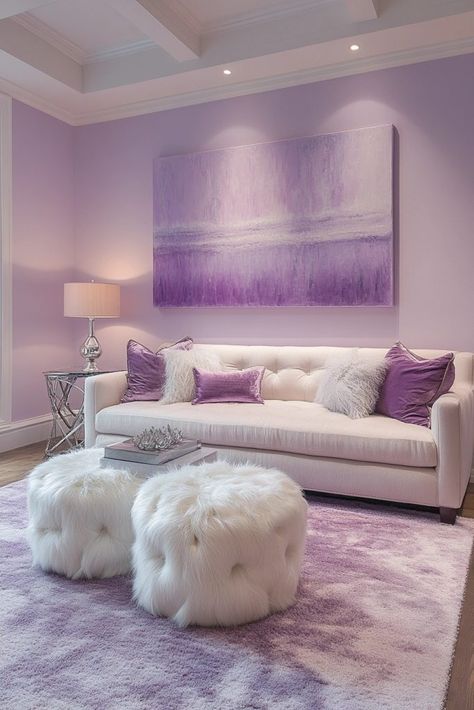 29 Colorful Living Room Ideas To Create A Lively And Inviting Home - Courtneys World Light Purple Living Room, Cozy Colorful Living Room, Lavender Living Room, Colorful Living Room Ideas, Aqua Living Room, Purple Living Room Ideas, Feminine Living Room, Modern White Living Room, Colorful Living Room