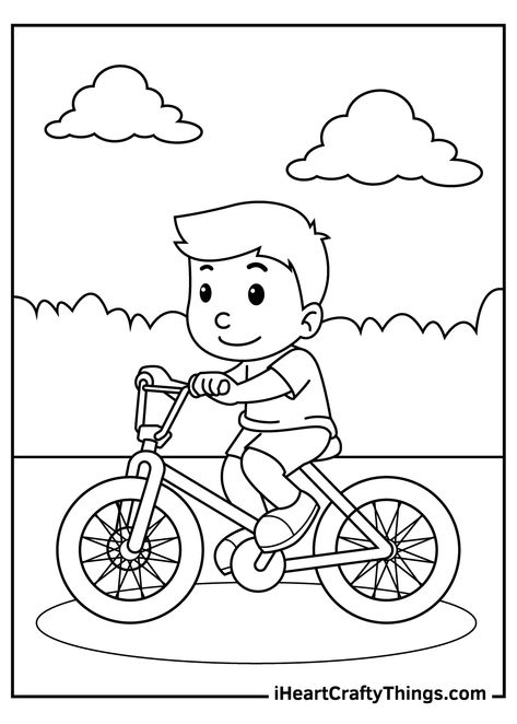 Drawing For Boys, Bicycle Illustration, Kindergarten Coloring Pages, Valentines Day Coloring, Drawing Activities, Coloring Page Ideas, Colouring Printables, Coloring Pages Printable, Page Ideas