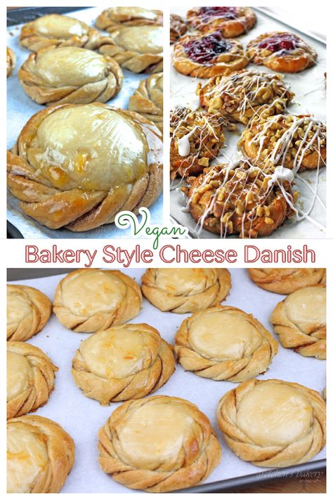 Vegan Cream Cheese Danish, Vegan Cheese Danish, Danish Bakery, Cheese Danish Recipe, Danish Recipe, Breakfast Pastry, Danish Dough, Cream Cheese Danish, Yeast Breads