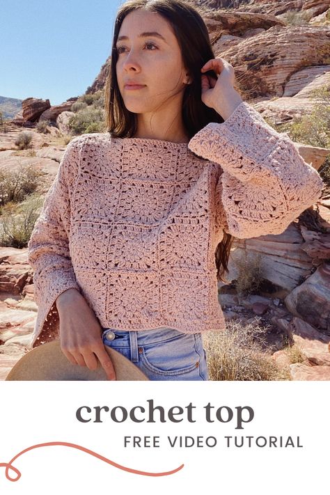 Square Sweater, Granny Square Sweater, Knit Stitches, Cropped Pullover, Crochet Cardigan Pattern, Crochet Instructions, Crochet Top Pattern, Sweater Crochet Pattern, Knit Tops