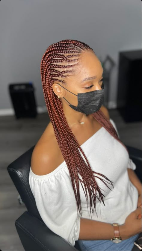 Stylist @Kiarachanell on IG • Summer Hairstyles • Tribal Braids • Black Women Hairstyles • Black Woman • Auburn Hair • Knotless Braids Auburn Cornrows Braids, Crisscross Cornrows, 2 Layer Braids For Black Women, Pencil Hairstyles Braids, 350 Braids Black Women, Yeboyebo Hairstyle, Tribals With Knotless Braids Cornrows, Color 350 Braids, Fulani Braids Medium