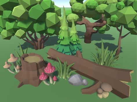 Forest Games, Low Poly Games, 3d Tree, City Cartoon, Low Poly Art, Low Poly Models, Camp Ideas, Game Themes, Low Poly 3d