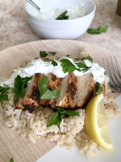 Ninja Foodi Grill Greek Chicken with Tzatziki sauce Tzaziki Recipe, Ninja Foodi Grill Recipes, Ninja Foodi Grill, Grilled Watermelon, Grilled Chicken Tenders, Homemade Tzatziki Sauce, Greek Chicken Recipes, Grilled Bruschetta, Homemade Tzatziki