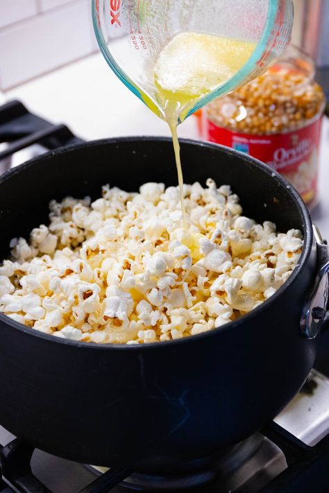 Make Popcorn On Stove, Pop Popcorn On Stove, Stove Popcorn, Stove Top Popcorn, Stovetop Popcorn Recipes, Homemade Popcorn Recipes, Cooking Popcorn, Popcorn Toppings, Butter Recipes Homemade