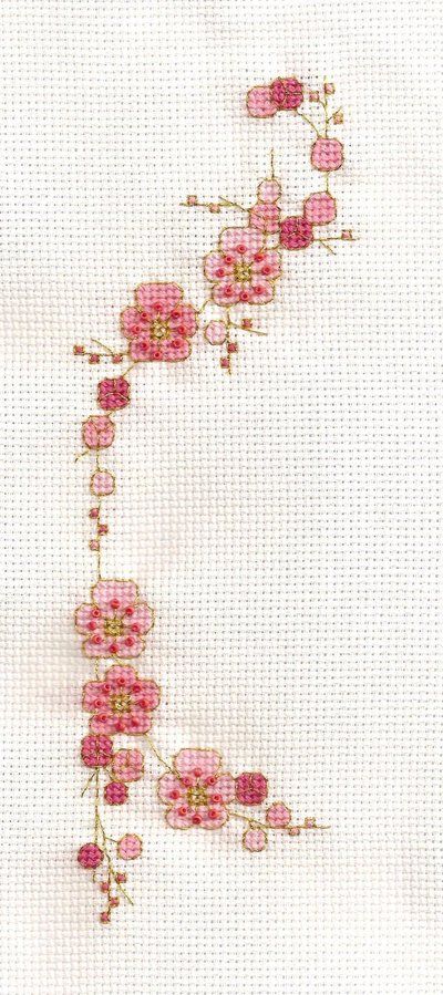 Cherry Blossom Cross Stitch by SarAnna2195 Cherry Blossom Cross Stitch Pattern, Chinese Cross Stitch Patterns, Cherry Blossom Cross Stitch, Blossom Quilt, Lesley Teare, Cherry Embroidery, Stitch Work, Stitch Flowers, Cross Stitch Bookmarks