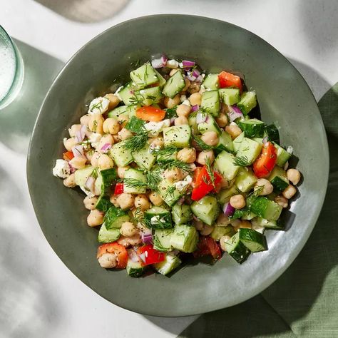 Cucumber Chickpea Salad with Feta & Lemon Chickpea Salad With Feta, Cucumber Chickpea Salad, Lunch Plan, Spring Lunch, Easy Breakfast Brunch, Diet Dinner, Salad With Feta, Grain Bowls, Lunch Appetizers