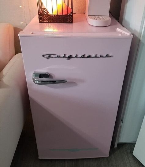 Retro Pink Mini Fridge Freezer 3.2 cu ft Girls Dorm Office Compact Refrigerator Mini Freezer In Bedroom, Minnie Fridge In Bedroom, Pink Mini Fridge Aesthetic, Mini Refrigerator Bedroom, Cute Mini Fridge In Bedroom Ideas, Food Mini Fridge, Room Fridge, Dorm Room Fridge, Dorm Room Mini Fridge