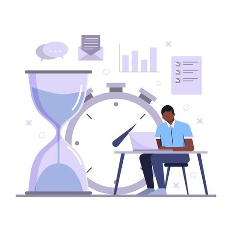 Time management concept man working | Free Vector #Freepik #freevector #time #flat #illustrations #schedule Man Working, Developmental Delays, Flat Design Illustration, Good Employee, Isometric Illustration, Time Management Skills, Case Management, Online Therapy, Task Management