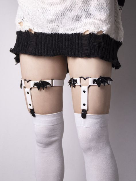 White Casual   PU Leather   Embellished   Women Accessories Garter Socks, Gater Belts Outfit, Thigh High Socks Garter Outfit, Thigh Guards, Leg Garter Aesthetic, Garters Aesthetic, Garter Belt Outfits, Leg Garter Outfit, Garter Belt Outfits Casual