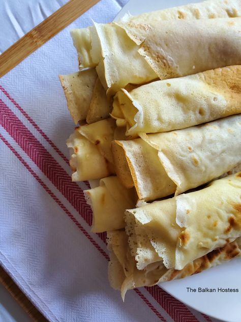 Crepes Without Eggs, Serbian Dishes, Palacinke Recipe, Croatian Desserts, Bosnian Food, Balkan Style, Balkan Food, Easy Crepe Recipe, Dinner Party Dishes