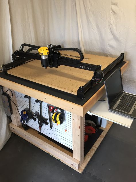 undefined X Carve Workstation, Cnc Table Design Ideas, Cnc Workbench, Wall Workbench, Cnc Enclosure, Robotics Lab, X Carve, Cnc Machine Projects, Cnc Table