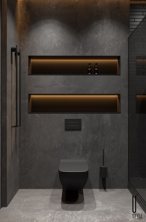 Dark Grey Bathroom, Wc Decoration, Toilette Design, Bathroom Inspiration Modern, Black Toilet, Washroom Design, House Details, Vintage Ideas, Toilet Room