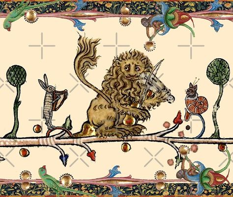 Fantasy Lion, Cat Weird, Medieval Animals, Funny Medieval, Medieval Bestiary, Playing Musical Instruments, Medieval Drawings, Medieval Music, Medieval Artwork