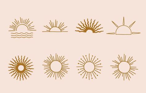 Sun Logos Ideas, Sun Logo Ideas, Sun Logo Design Ideas, Sun Logos, Sun Branding, Tattoo Sonne, Abstract Star, Half Sun, Sun Drawing