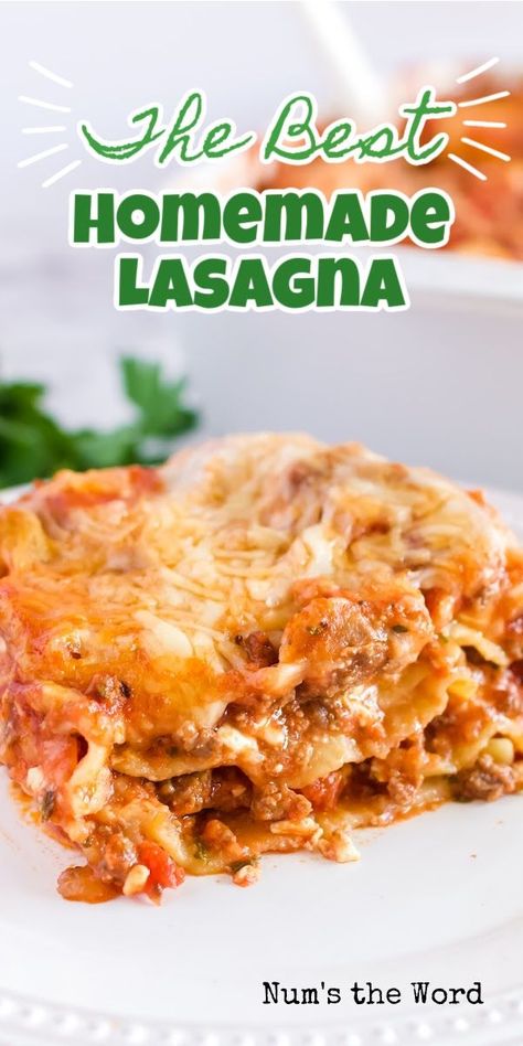 Classic Homemade Lasagna is a meal every good cook needs up their sleeve! It’s filling, hearty, full of delicious meaty sauce and pasta everyone can love! #numstheword #homemade #lasagna #meaty #hearty #familydinner Best Homemade Lasagna, Homemade Lasagna Recipe, Easy Homemade Lasagna, Homemade Lasagna Recipes, Lasagna Ingredients, Homemade Lasagna, Hamburger Recipes, Easy Homemade Recipes, Meal Suggestions