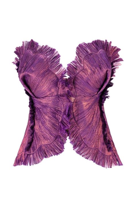 Back Of Corset, Corsets Fashion, Unique Tops, Fairy Clothes, Heart Shaped Earrings, Pleated Fabric, Purple Silk, Fashion Design Clothes, Stage Outfits